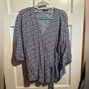 Talbots Navy and White Printed Wrap Top